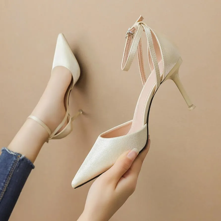 Chicvane Lady Sandals Pointed Toe Stiletto Heel Bridal Shoes with Buckle