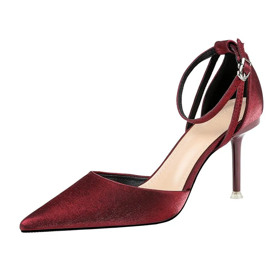 Chicvane Lady Sandals Pointed Toe Stiletto Heel Bridal Shoes with Buckle