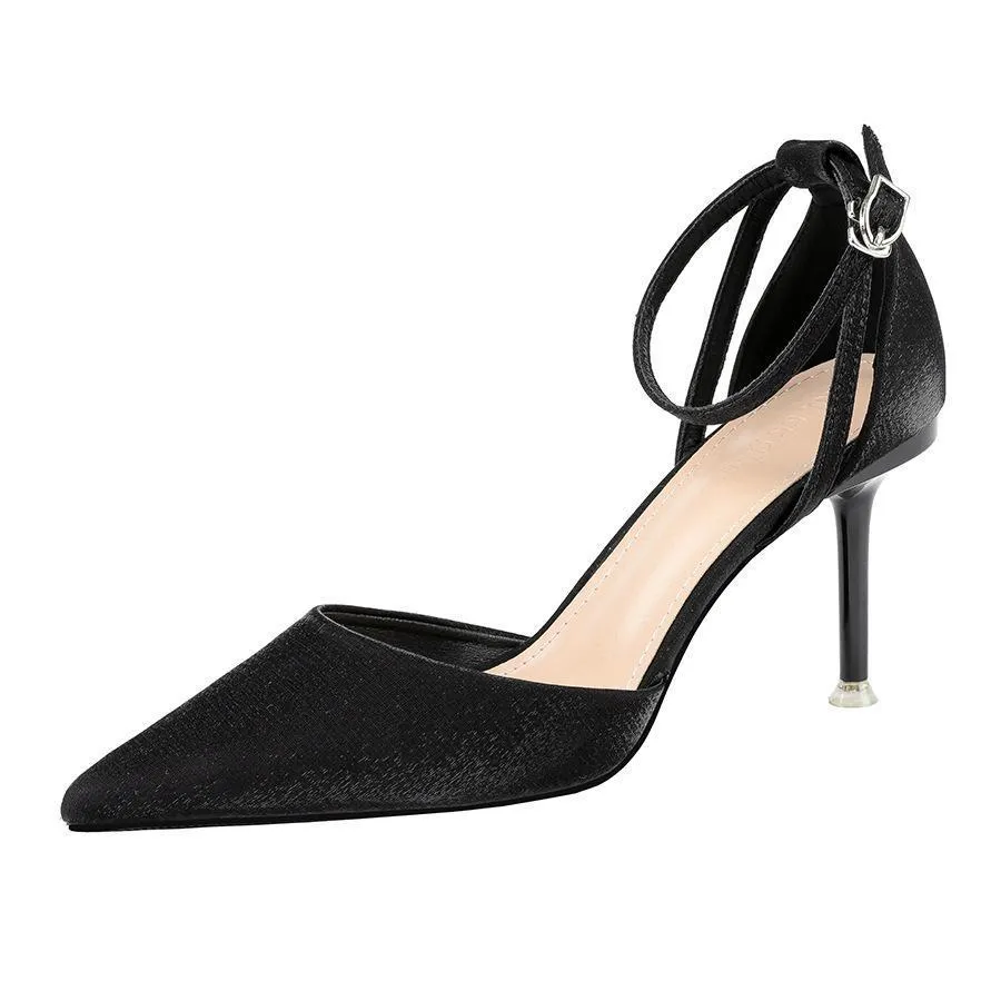 Chicvane Lady Sandals Pointed Toe Stiletto Heel Bridal Shoes with Buckle
