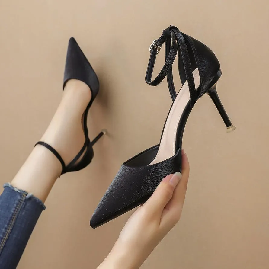 Chicvane Lady Sandals Pointed Toe Stiletto Heel Bridal Shoes with Buckle
