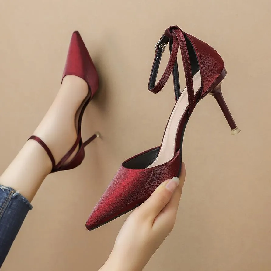 Chicvane Lady Sandals Pointed Toe Stiletto Heel Bridal Shoes with Buckle