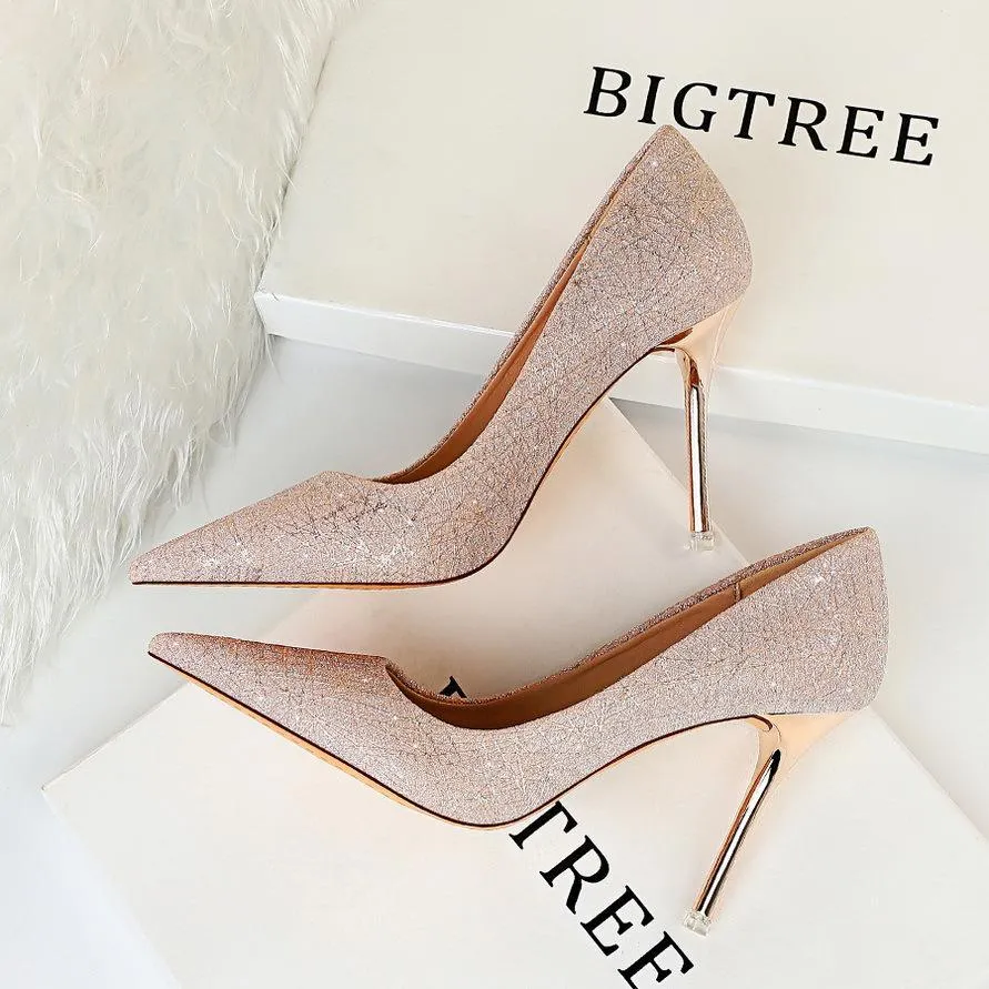 Chicvane Shine Pointed Toe Stiletto Heel Party Bridal Pumps For Women