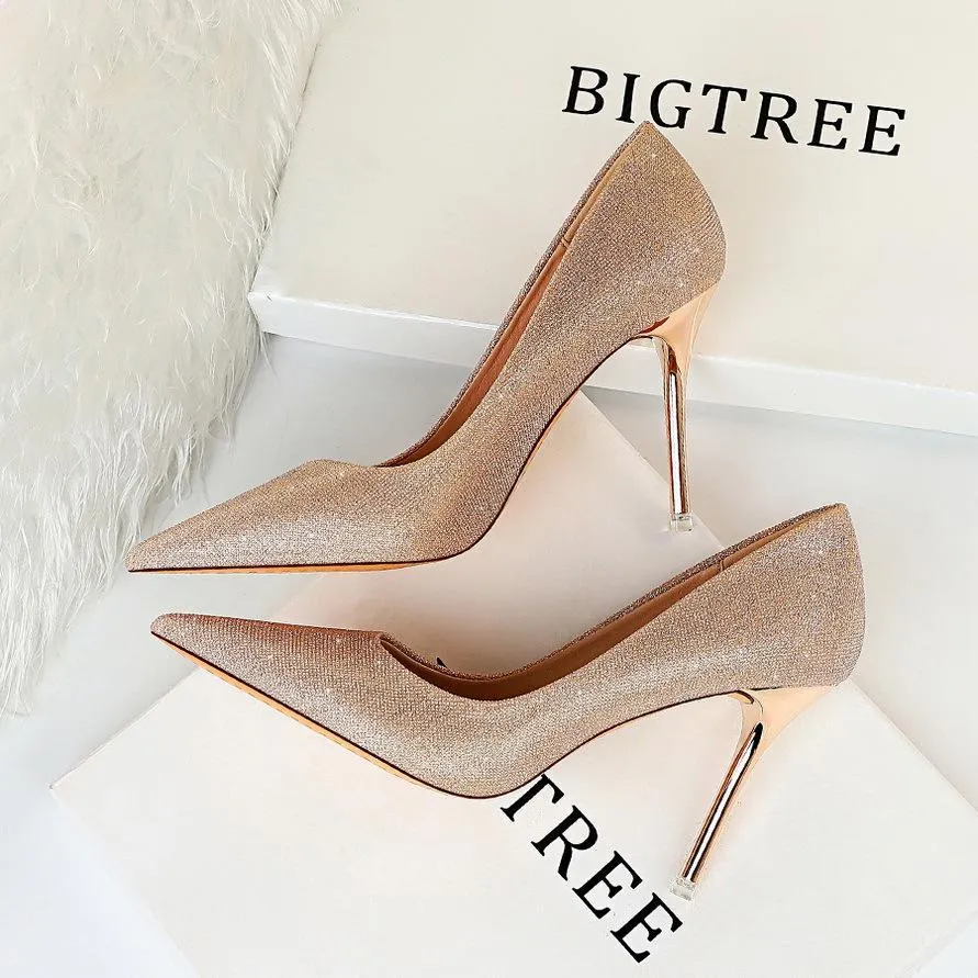 Chicvane Shine Pointed Toe Stiletto Heel Party Bridal Pumps For Women