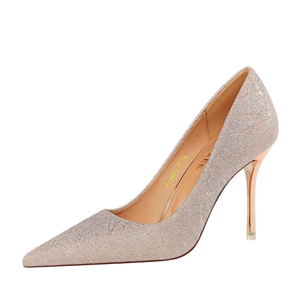 Chicvane Shine Pointed Toe Stiletto Heel Party Bridal Pumps For Women