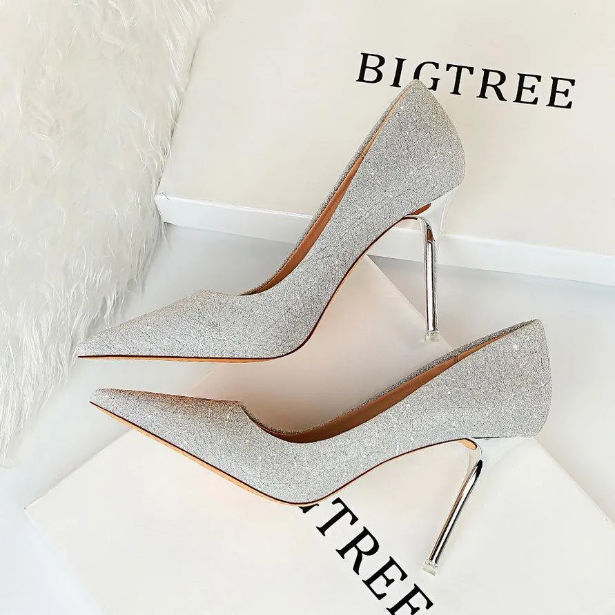 Chicvane Shine Pointed Toe Stiletto Heel Party Bridal Pumps For Women