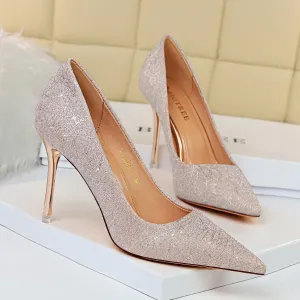 Chicvane Shine Pointed Toe Stiletto Heel Party Bridal Pumps For Women