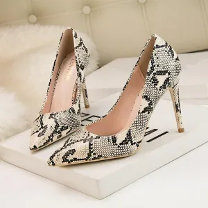 Chicvane Snake Print Stiletto Heel Party Shoes Pointed Toe Bridal Shoes