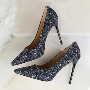 Chicvane Womens Wedding Bridal Shoes Sequin Pointed Toe Stiletto Heel