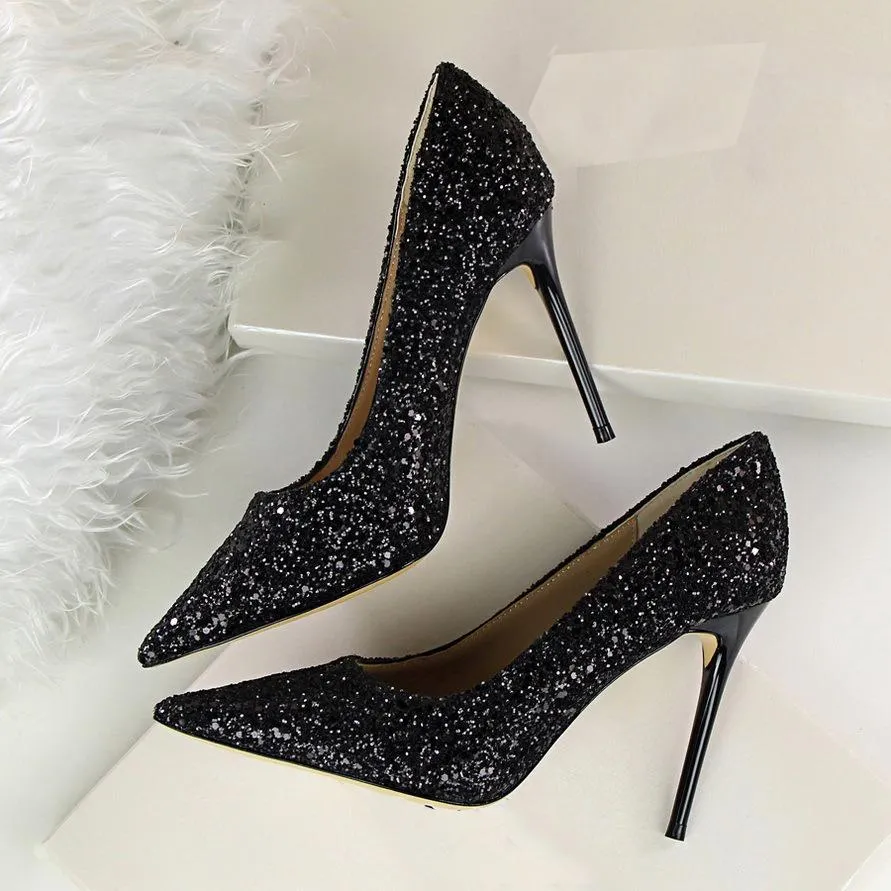 Chicvane Womens Wedding Bridal Shoes Sequin Pointed Toe Stiletto Heel