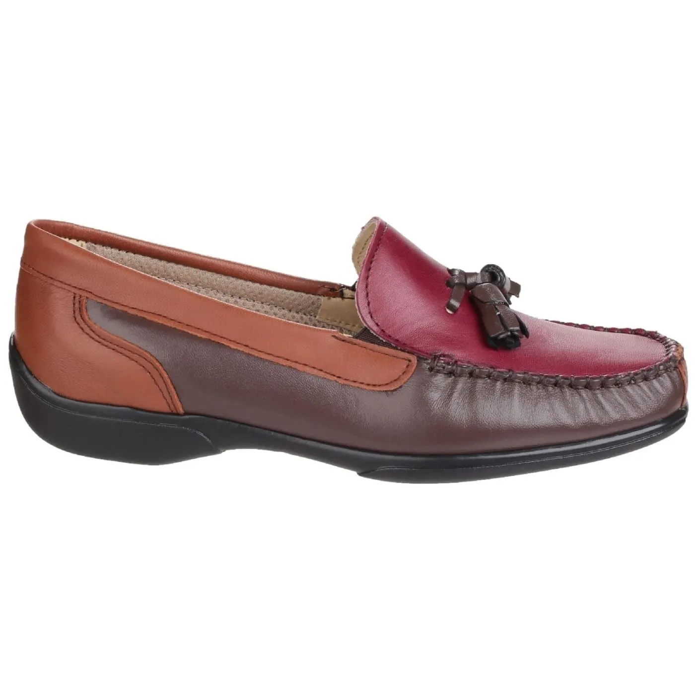 Cotswold Biddlestone Brown/Wine Ladies Leather Slip Ons