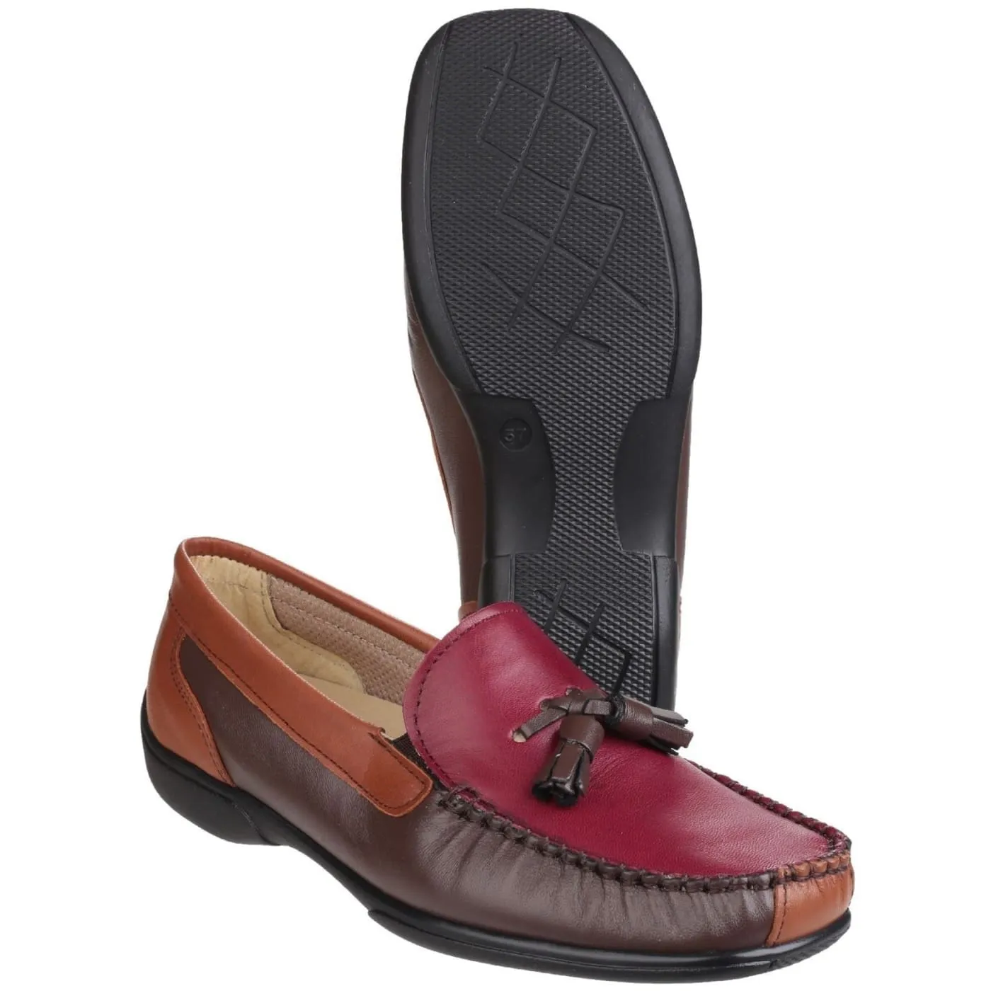 Cotswold Biddlestone Brown/Wine Ladies Leather Slip Ons