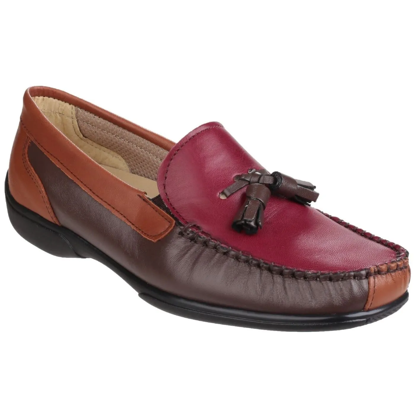 Cotswold Biddlestone Brown/Wine Ladies Leather Slip Ons