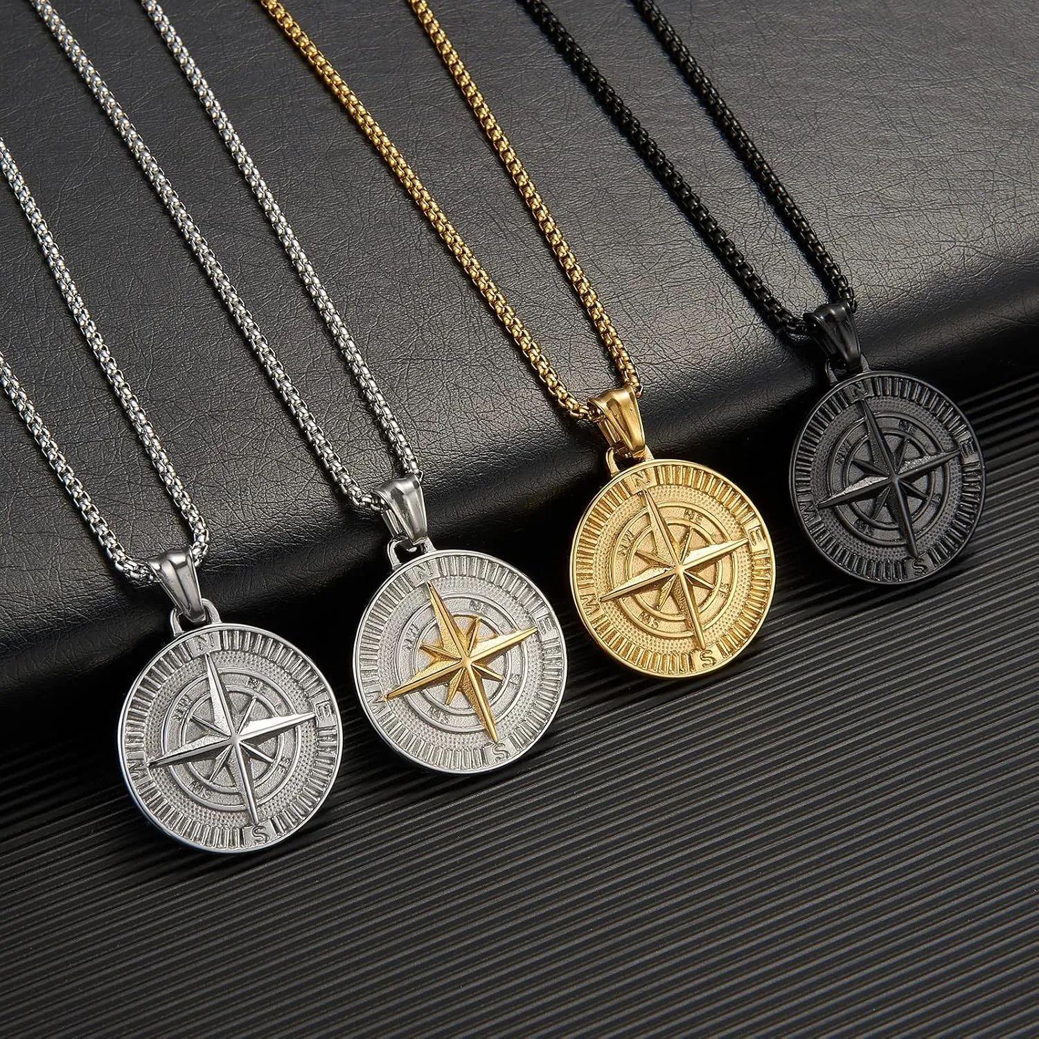 Men's Compass Pendant Necklace Stainless Steel Navigator Forged for Male Jewelry