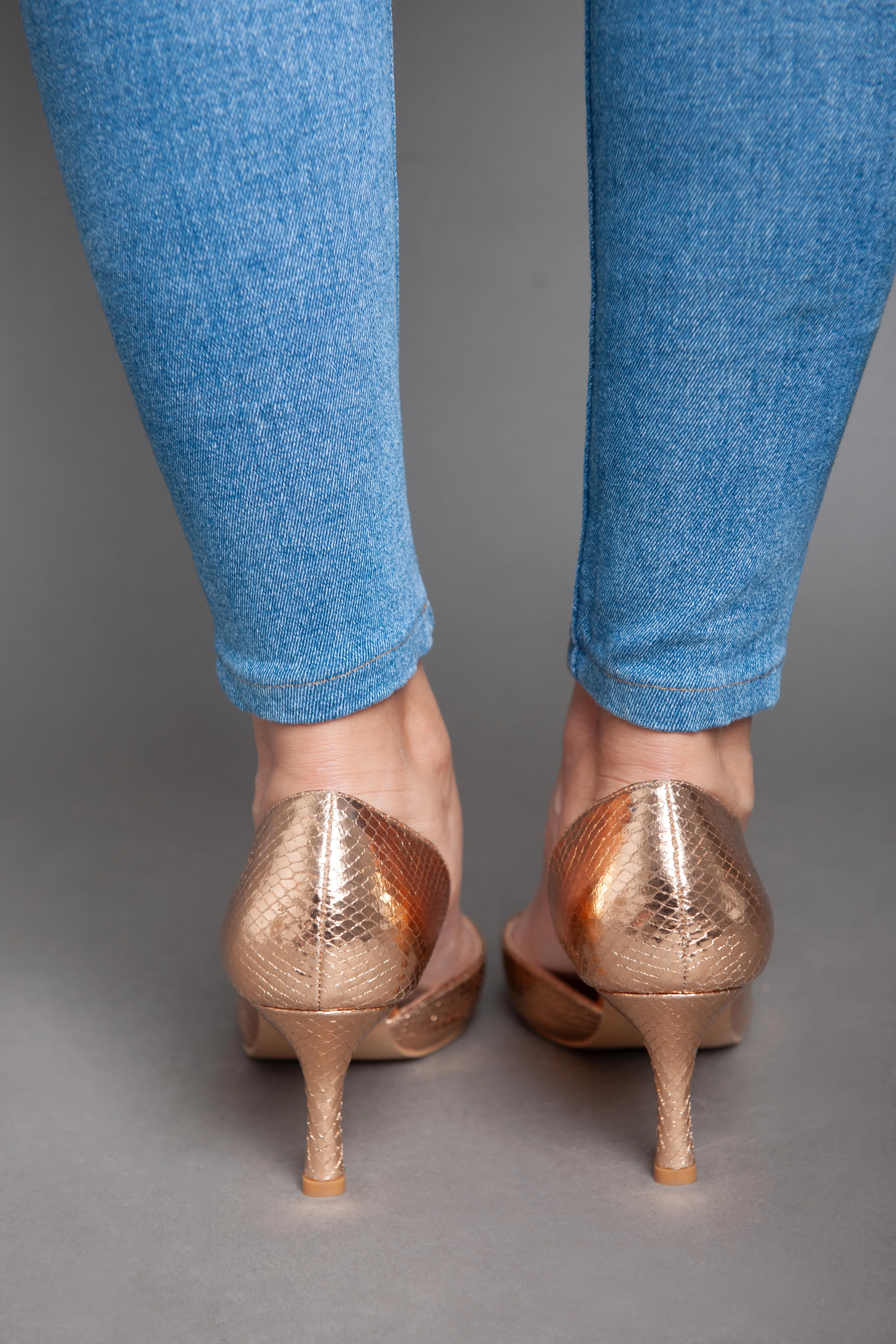 Shiny Croc Leather High Heels - Champagne