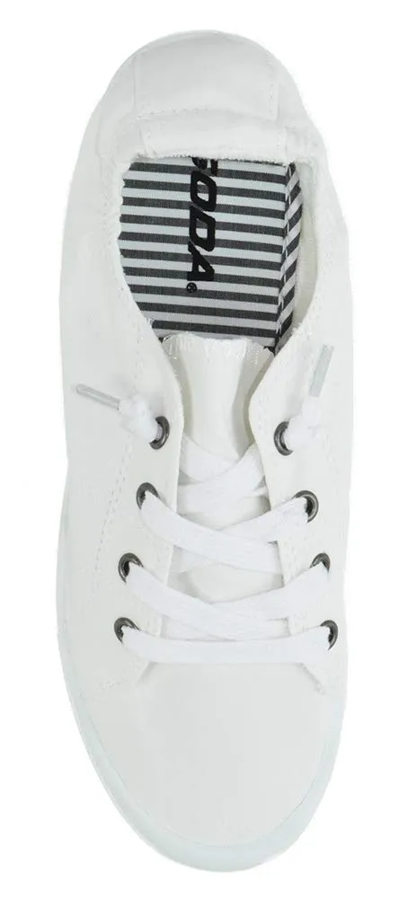 Soda Zig-S All White Flat Linen Canvas Slip On Lace Up Loafers Style Sneakers