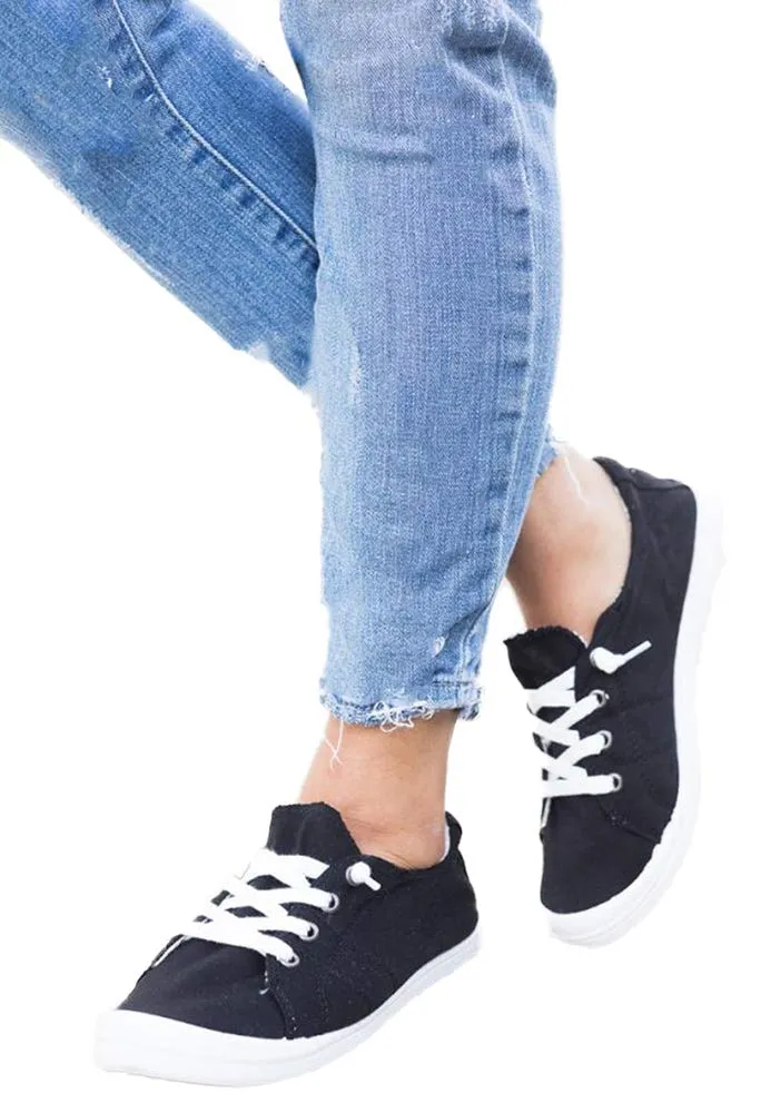 Soda Zig-S All White Flat Linen Canvas Slip On Lace Up Loafers Style Sneakers