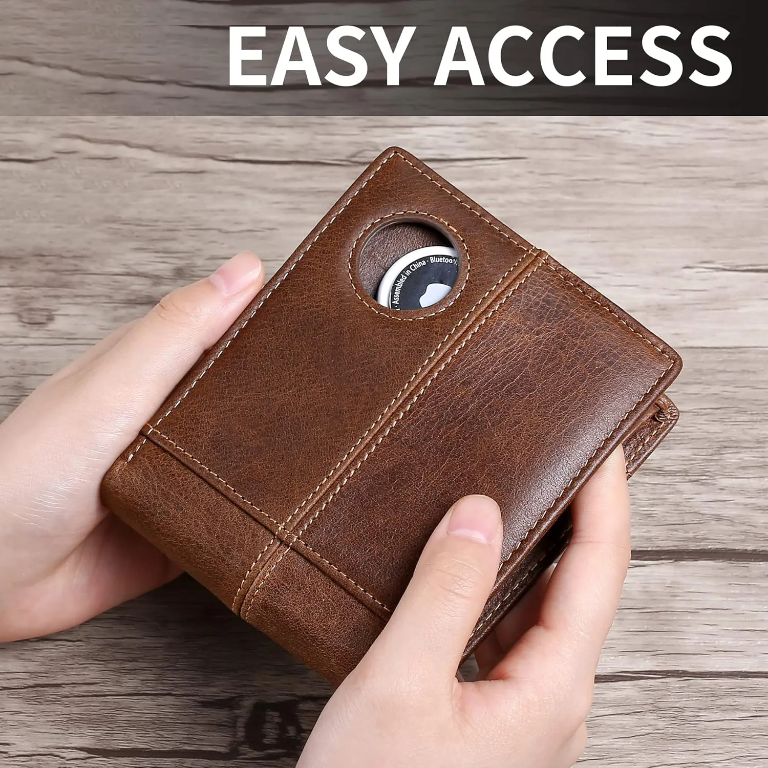 Swallowmall AirTag Wallet Mens RFID Blocking Genuine Bifold Leather Wallets for air tag Men's Wallet with 1 ID Window 15 Card Slots (Airtag Not included)