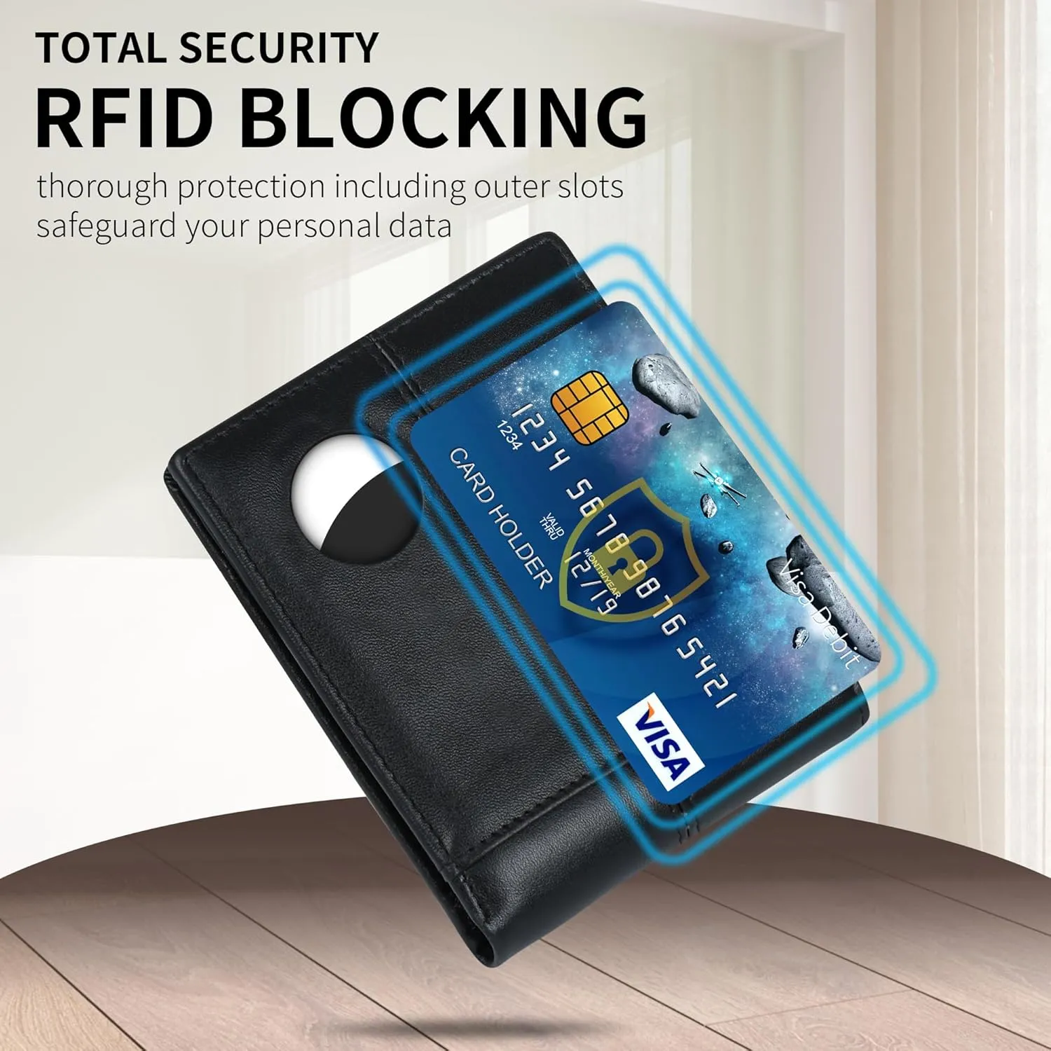 Swallowmall AirTag Wallet Mens RFID Blocking Genuine Bifold Leather Wallets for air tag Men's Wallet with 1 ID Window 15 Card Slots (Airtag Not included)