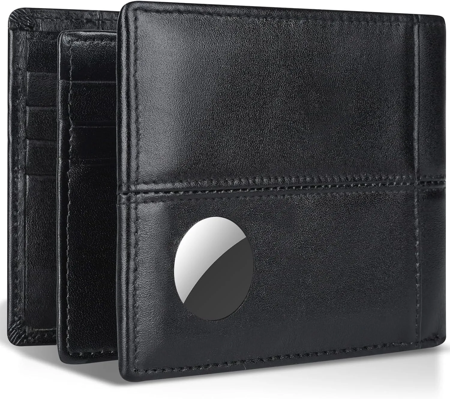Swallowmall AirTag Wallet Mens RFID Blocking Genuine Bifold Leather Wallets for air tag Men's Wallet with 1 ID Window 15 Card Slots (Airtag Not included)