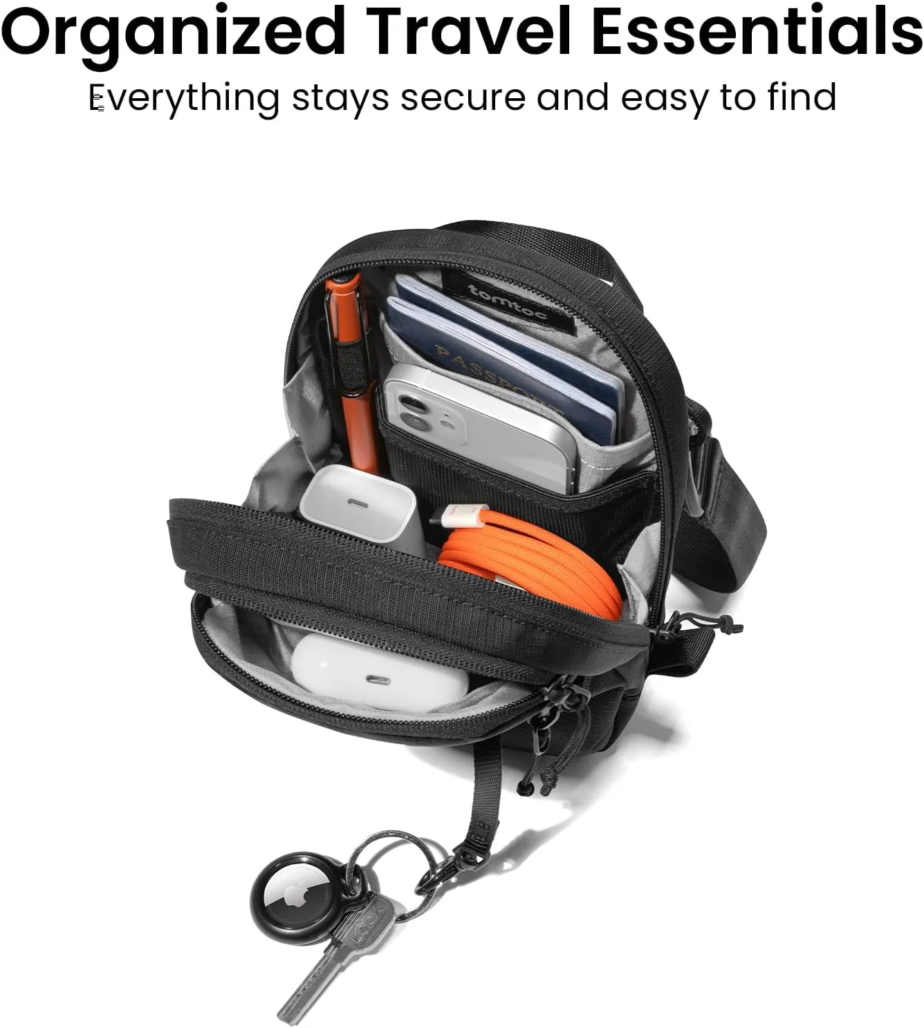 tomtoc Aviator-T37 Travel Crossbody Sling Bag with RFID Blocking, Holds 4-6 Passports with Anti-theft Lockable Zippers, Multiple Pockets for Cards & Documents ?C Organizer for Daily Use
