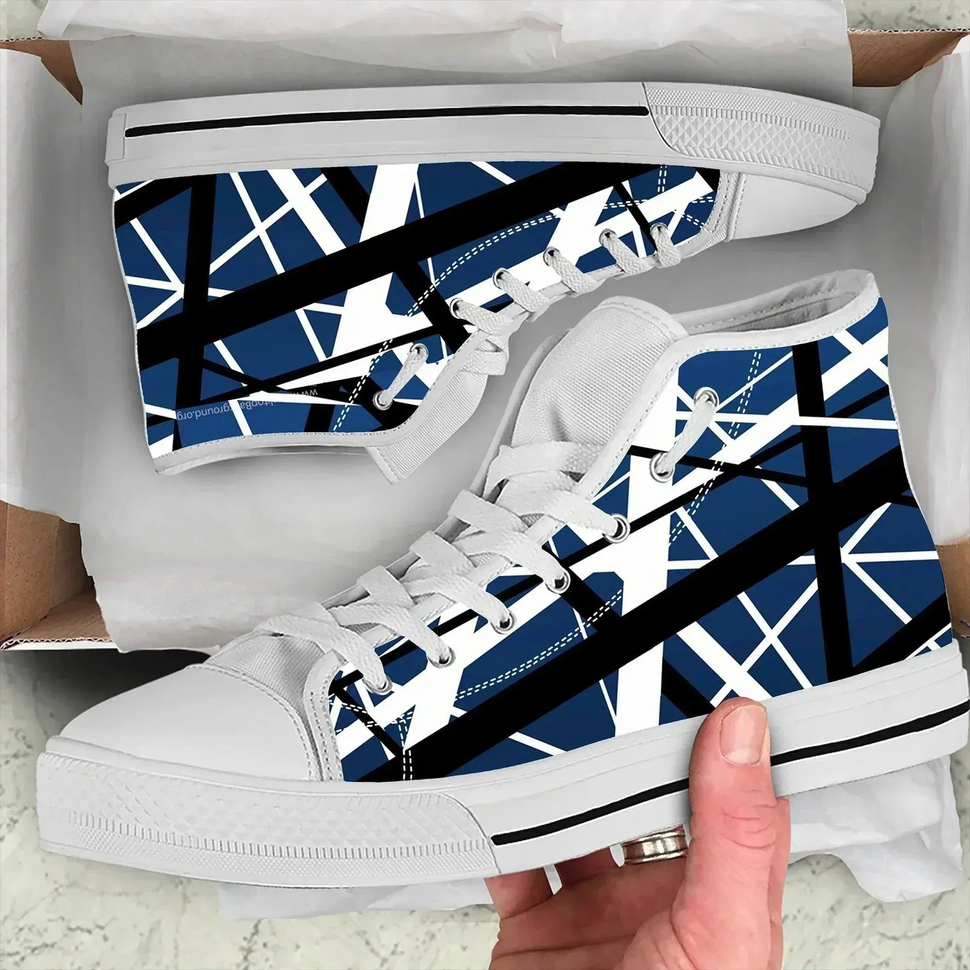 Van Evh High-Top Canvas Sneakers Red, Black, White    More Stripes Halen - Lightweight, Breathable Casual Shoes for Men & Women