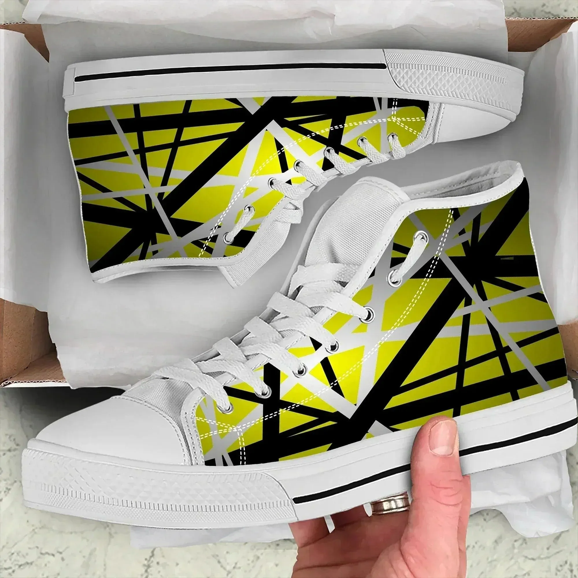 Van Evh High-Top Canvas Sneakers Red, Black, White    More Stripes Halen - Lightweight, Breathable Casual Shoes for Men & Women