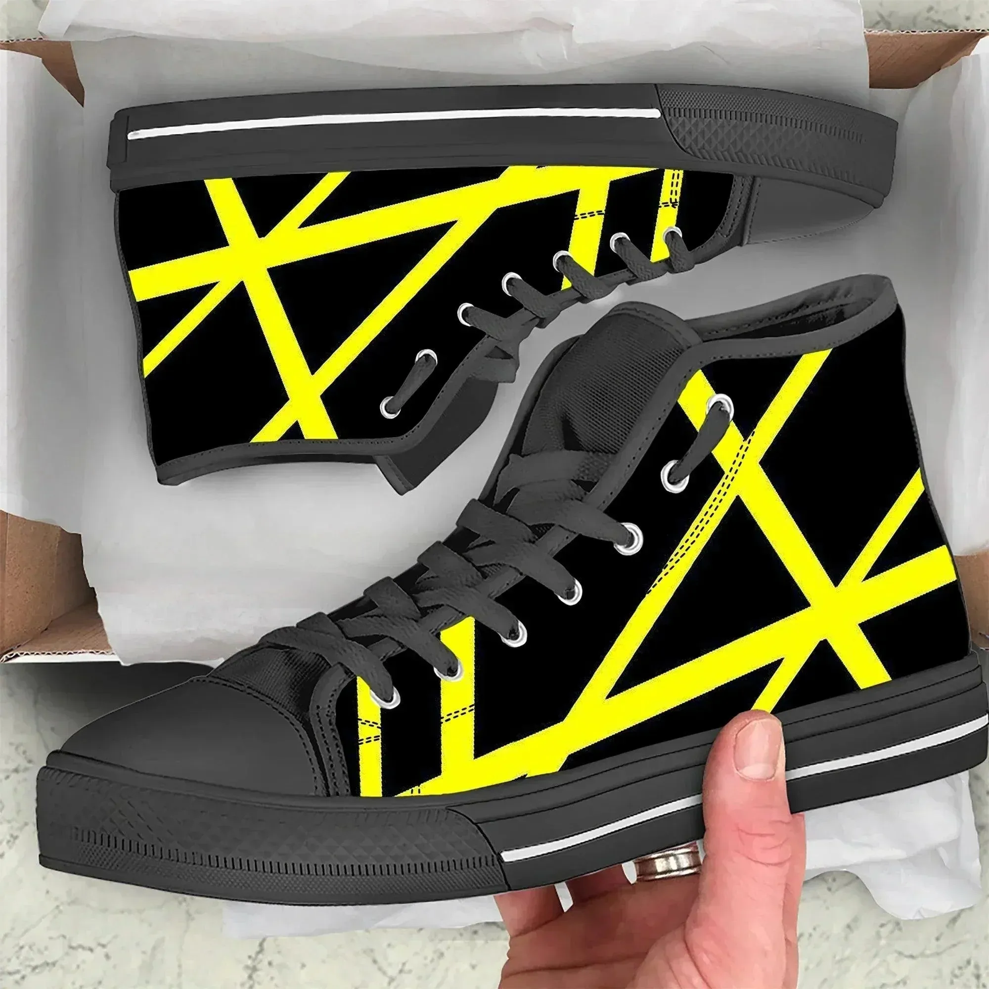Van Evh High-Top Canvas Sneakers Red, Black, White    More Stripes Halen - Lightweight, Breathable Casual Shoes for Men & Women