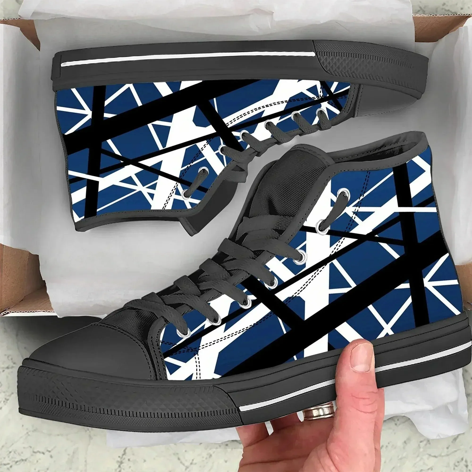 Van Evh High-Top Canvas Sneakers Red, Black, White    More Stripes Halen - Lightweight, Breathable Casual Shoes for Men & Women