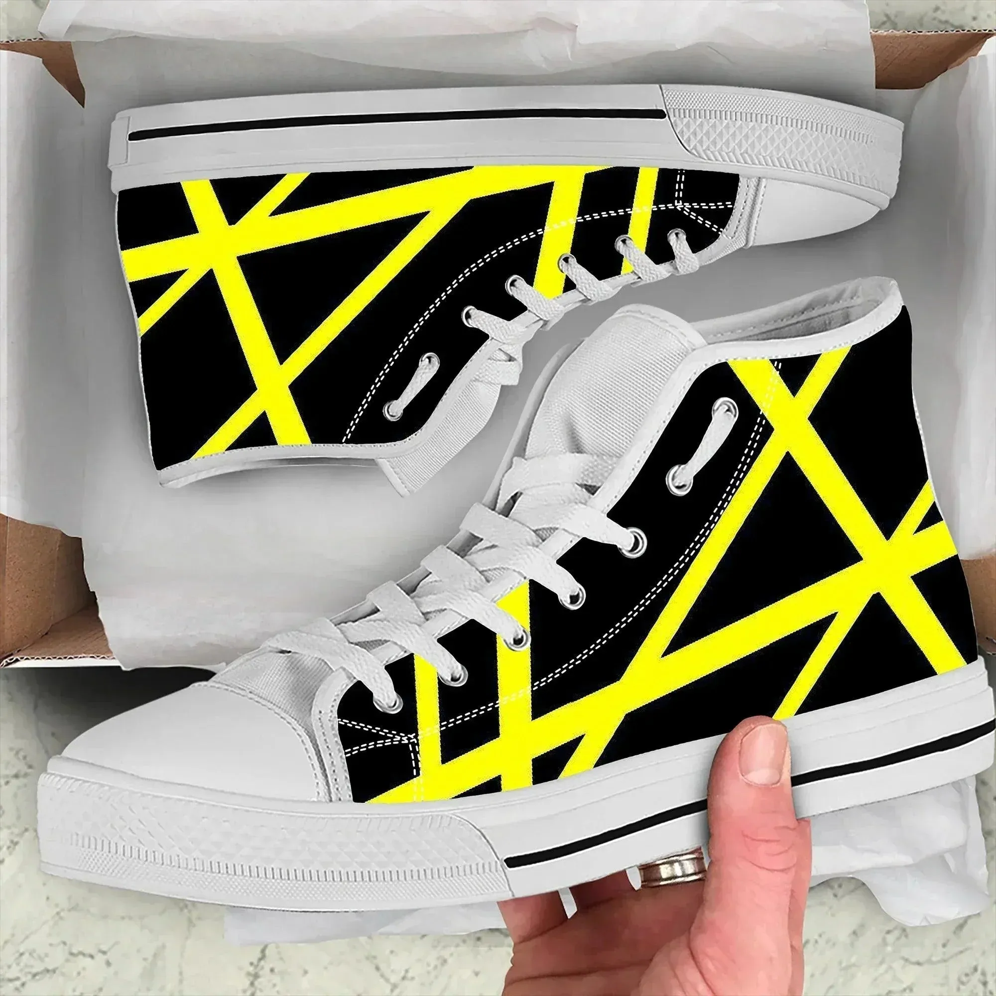 Van Evh High-Top Canvas Sneakers Red, Black, White    More Stripes Halen - Lightweight, Breathable Casual Shoes for Men & Women